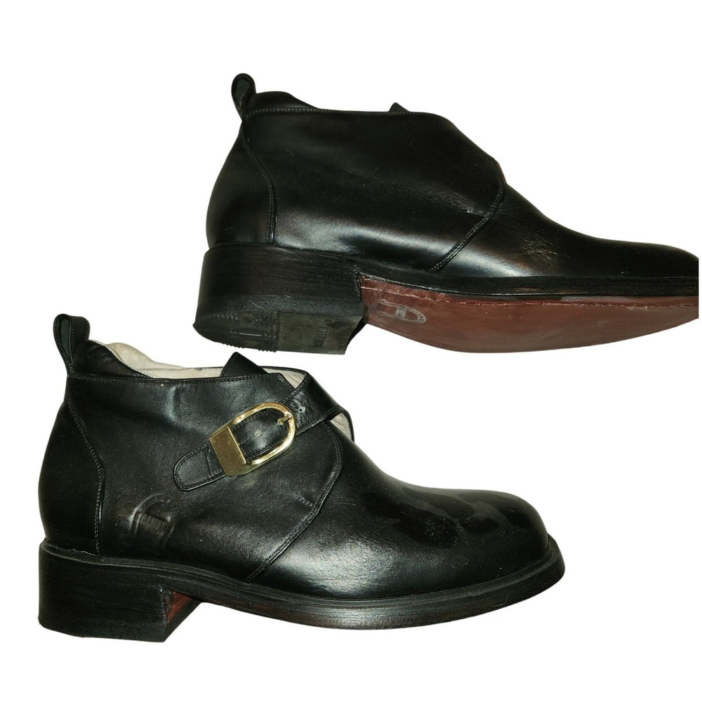 Botas y Botines Ramon Black Leather Monk Strap Ankle Boots Square Toe Mens 8